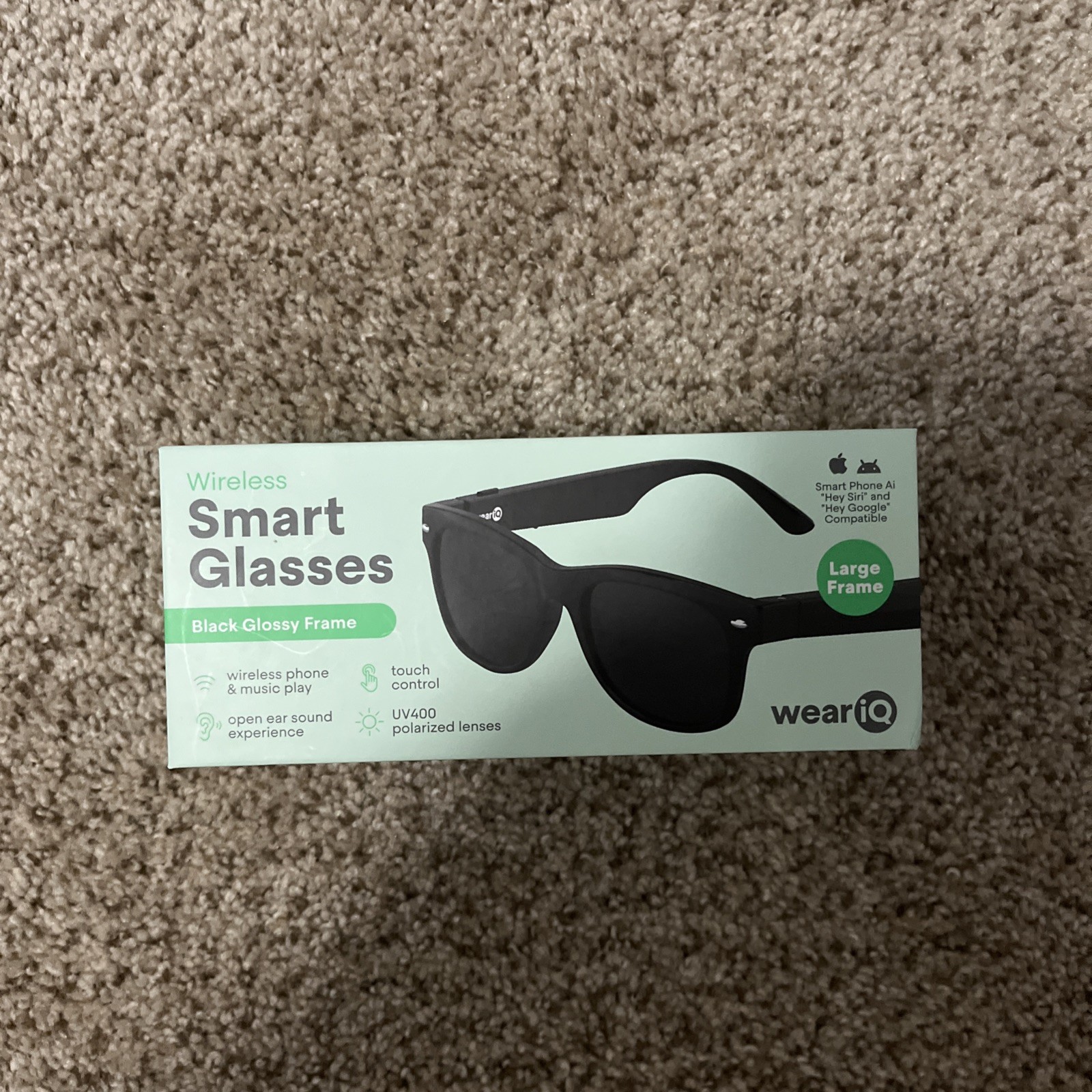 New WeariQ Wireless Smart Glasses Bluetooth, Black Polarized Lenses, Large Frame