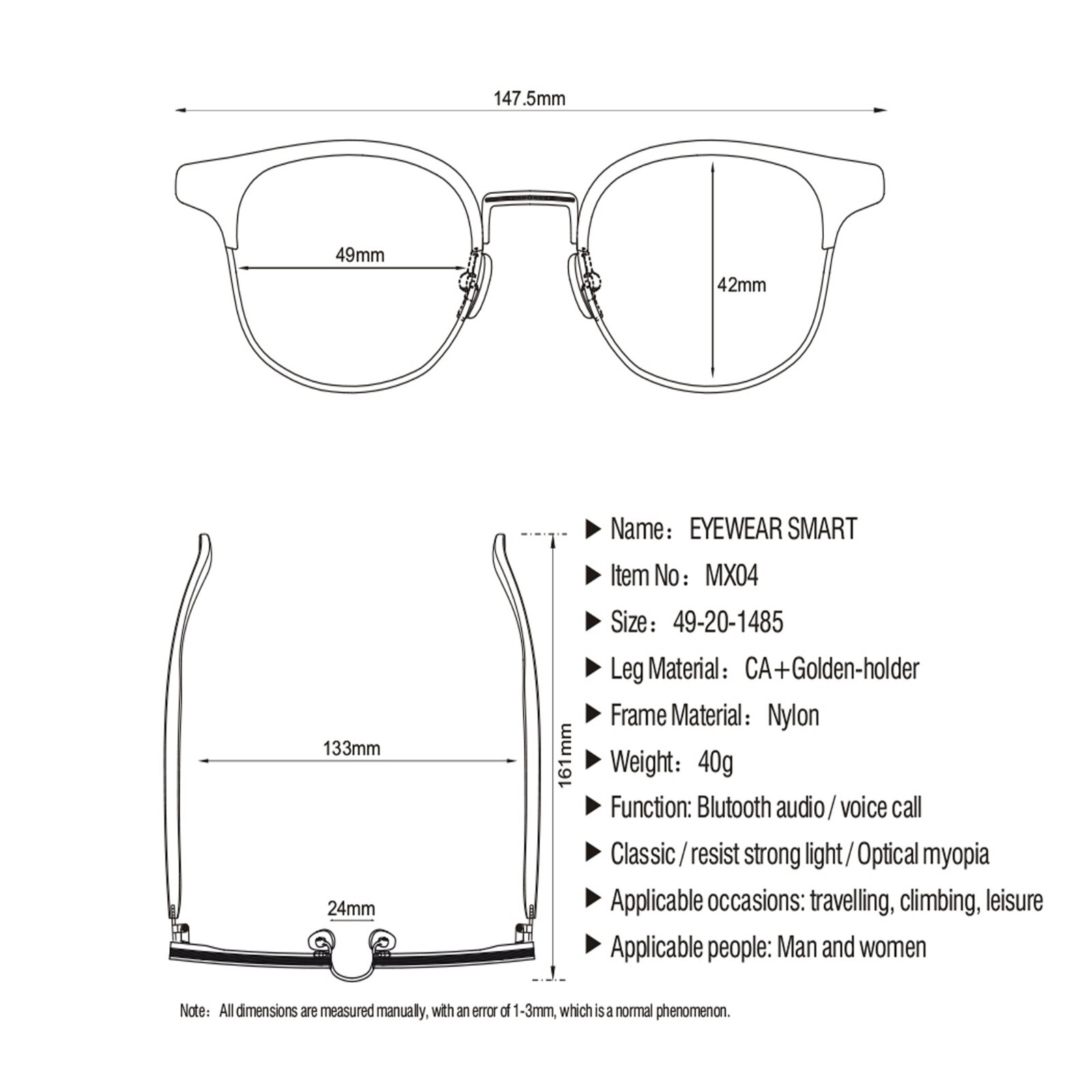 Bluetooth Glasses Men Audio Smart Sunglasses for Men,Support Handfree Music Call