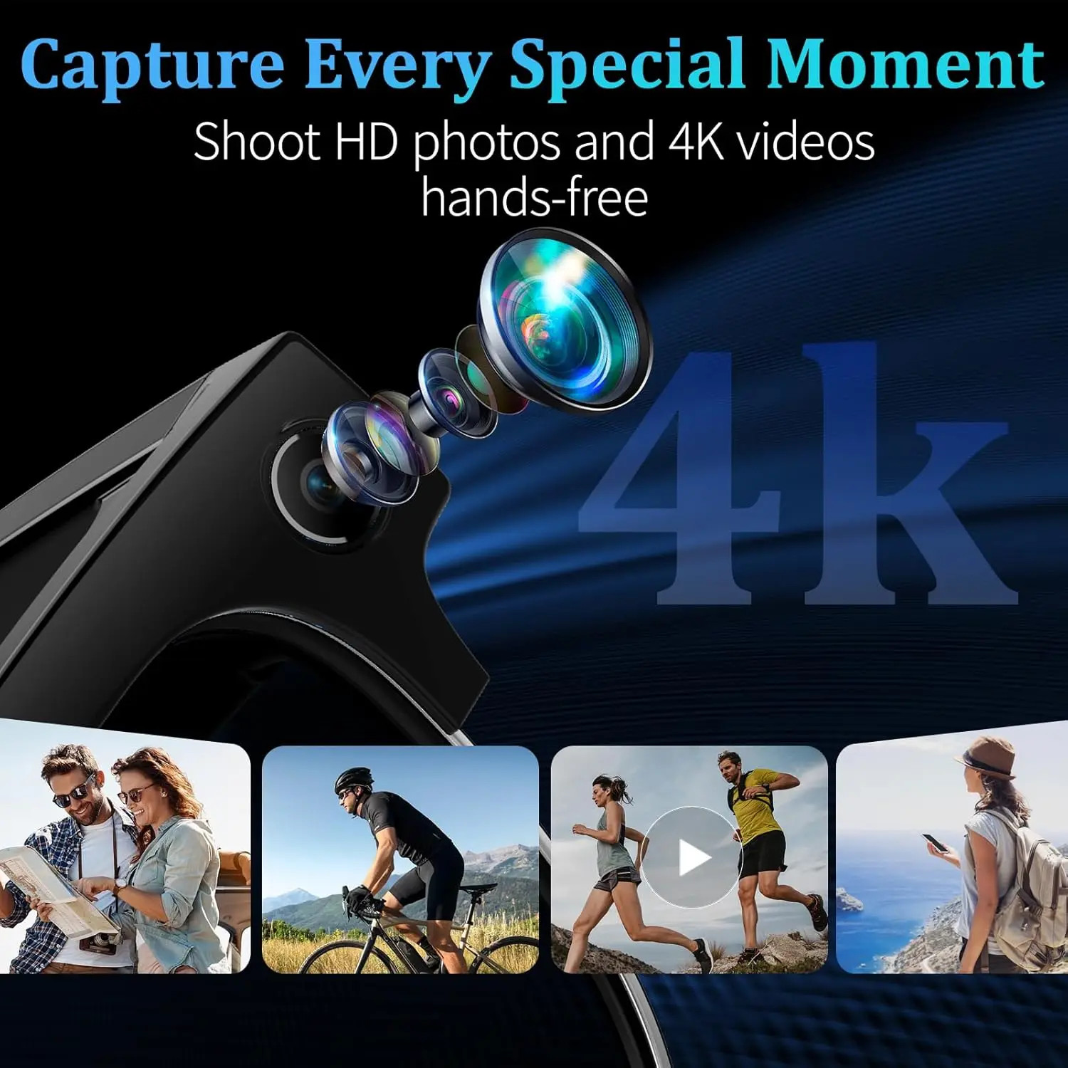4K AI Smart Glasses HD Camera 1080P Video Music Player Call Sports Glasses
