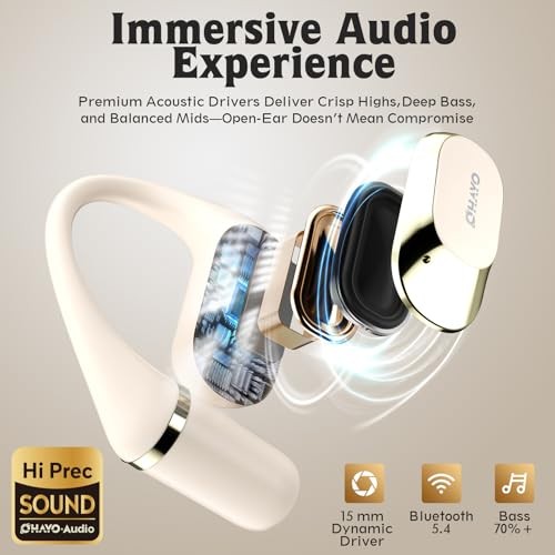 Beige Bluetooth Headphones with Ergonomic Earhook – Open Ear Headphones