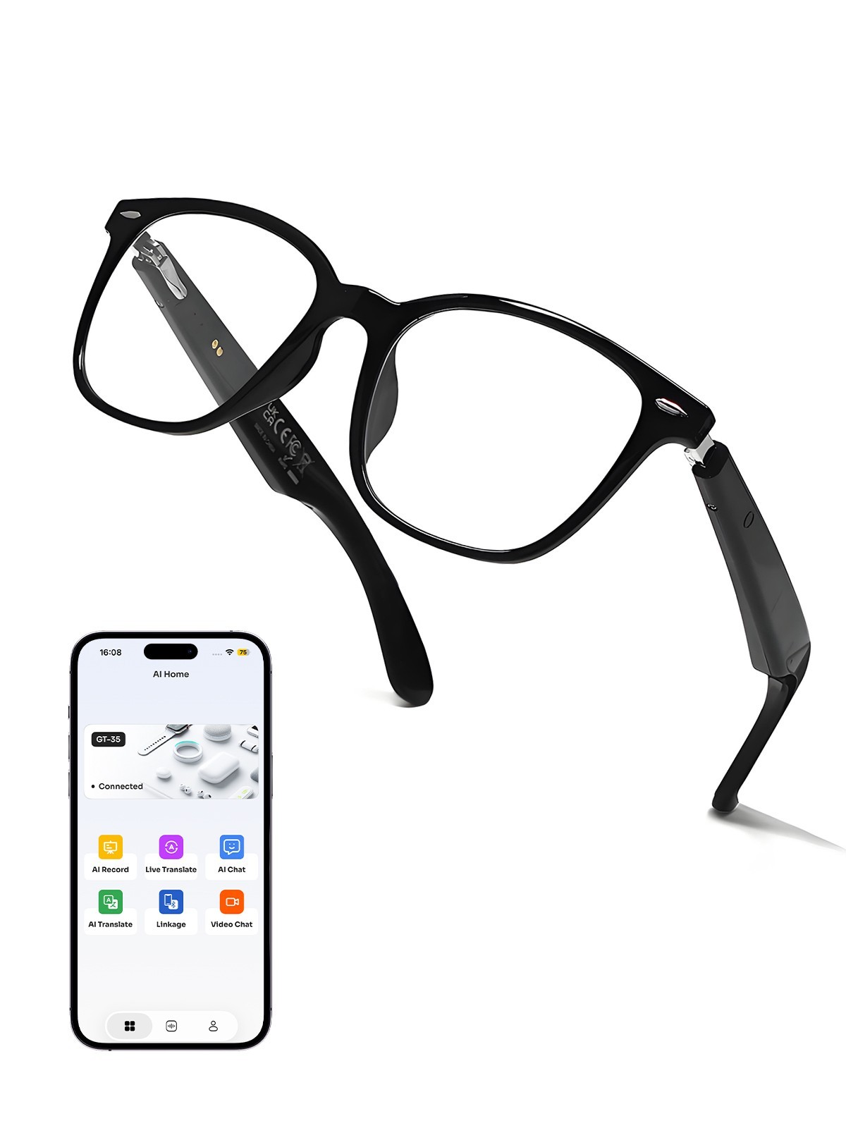 AI Smart Glasses with Real-Time Translation Bluetooth Open-Ear Audio Call Music