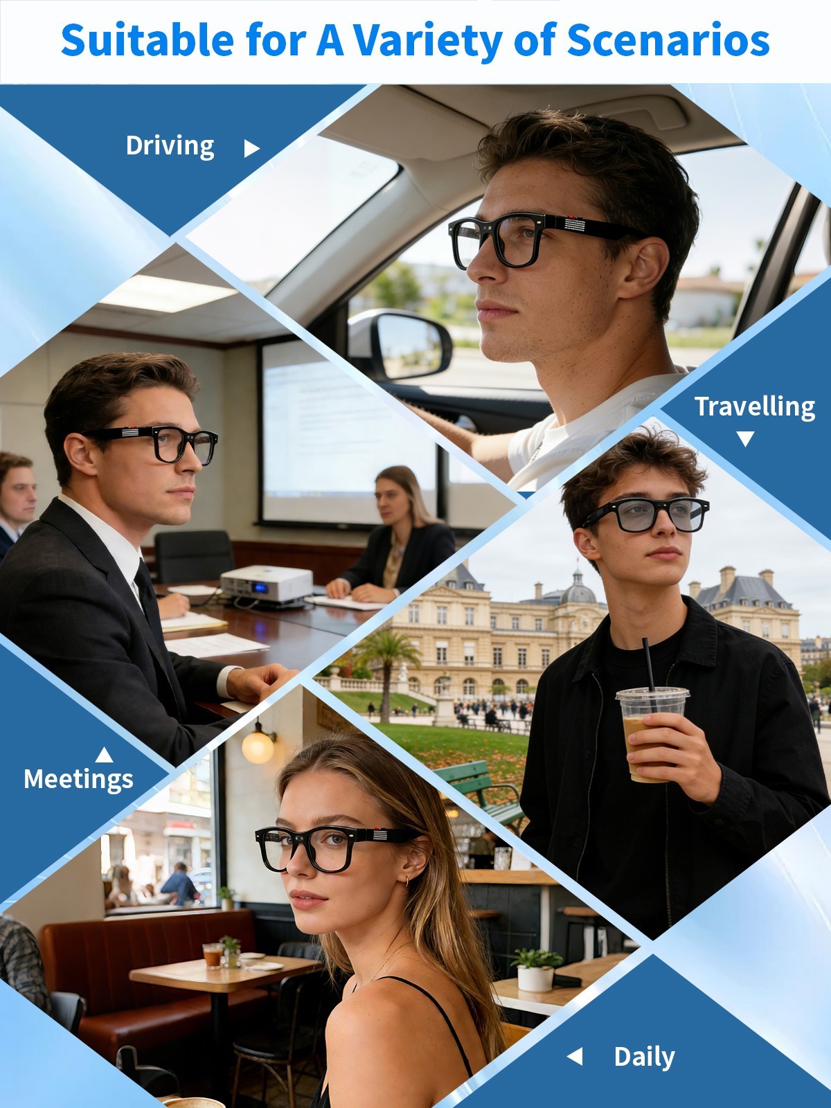 AI Smart Glasses 1080P HD Camera&Video Bluetooth Open-Ear Audio for iOS/Android