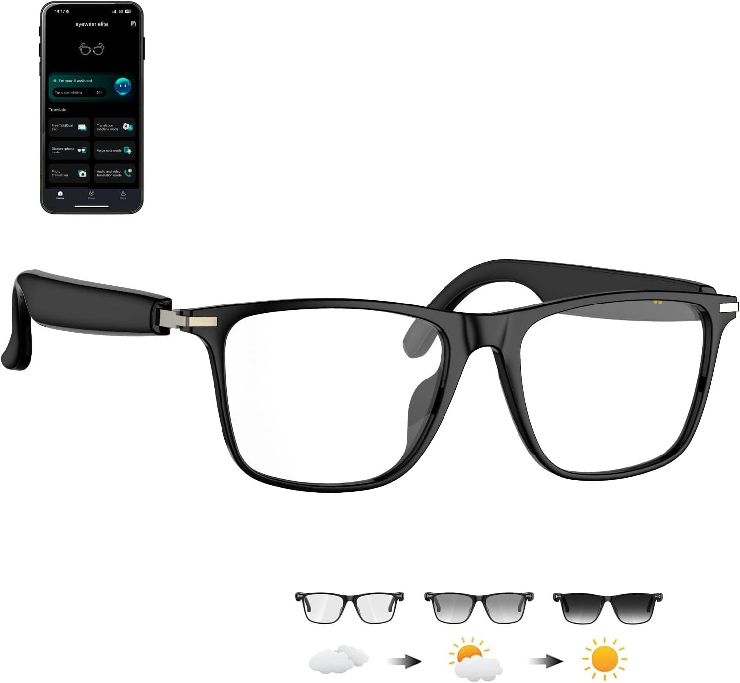 Ai Smart Glasses, Bluetooth Glasses with 164+ Language Translation, Physical Col