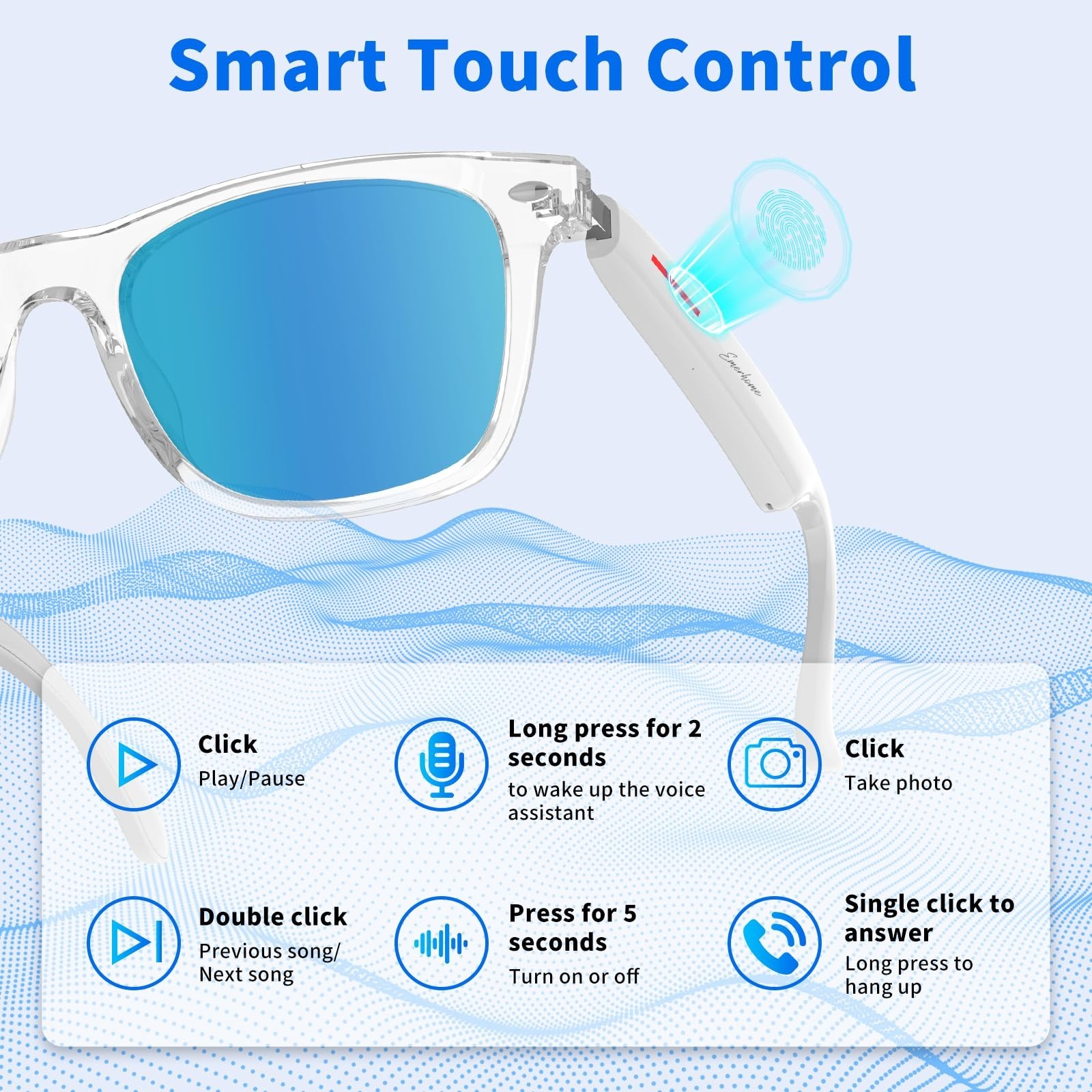 Smart Bluetooth Sunglasses with Speakers – Touch Control, UV Protection, Voice C