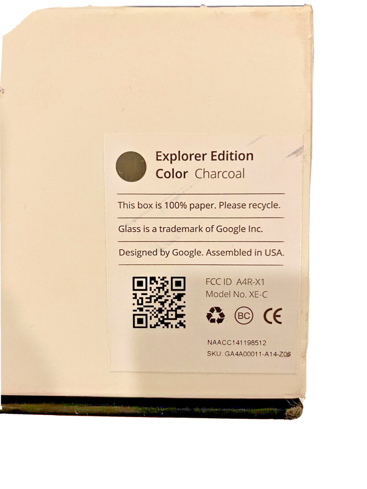 Google Glass Explorer Edition in charcoal, Model XE-C