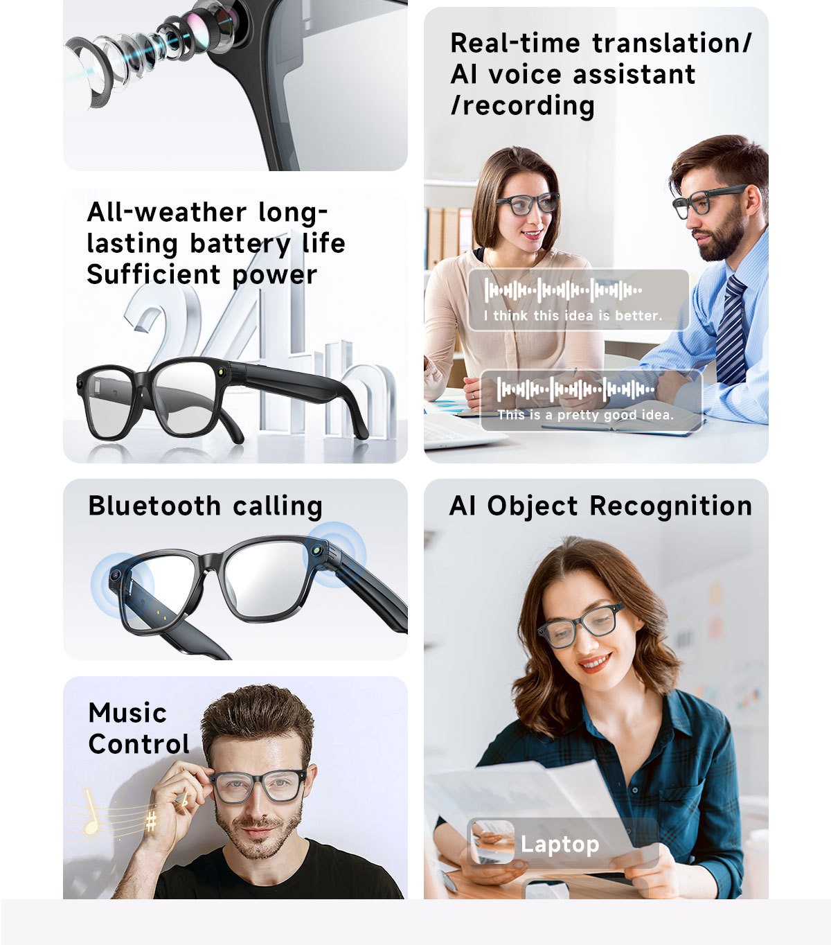 L801 AI Smart Glasses Camera/8 Million Pixels/Video Recording/AI Translation vhy