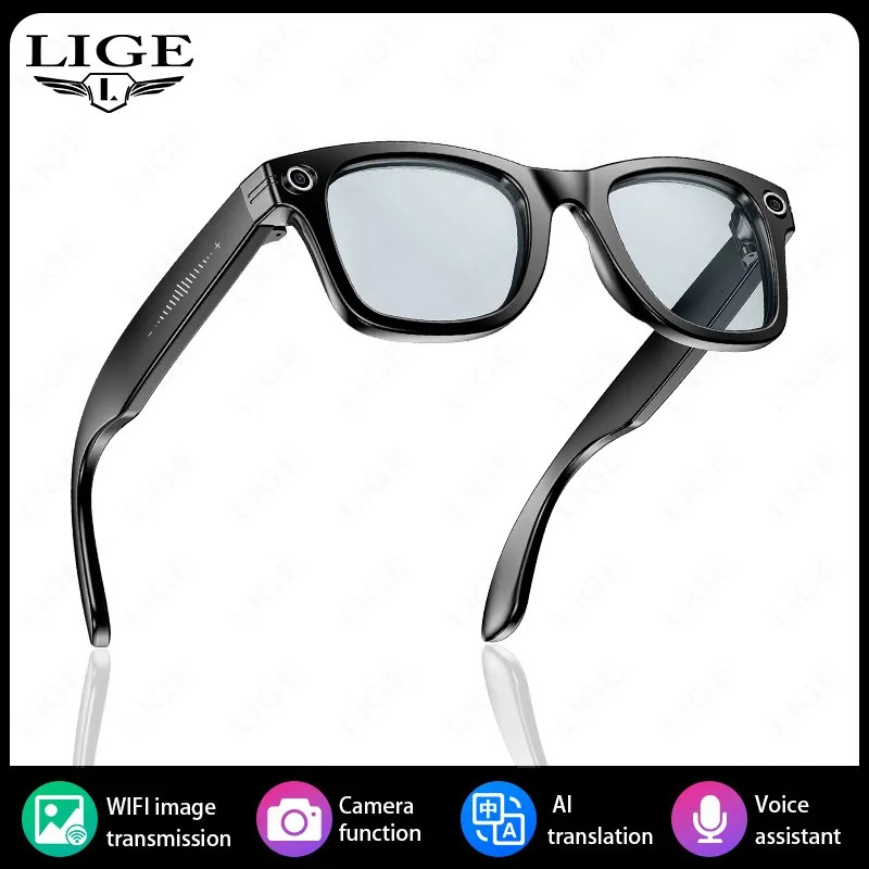 LIGE AI Smart Glasses 8MP HD Camera Video Bluetooth Call Intelligent Translation