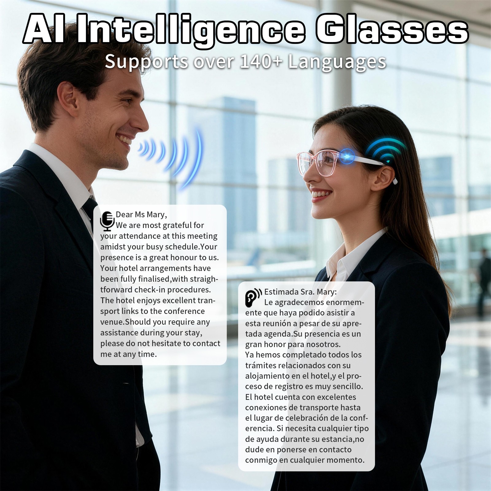 AI Smart Glasses Translation Bluetooth Open-Ear Speaker for Music Call Work Gift