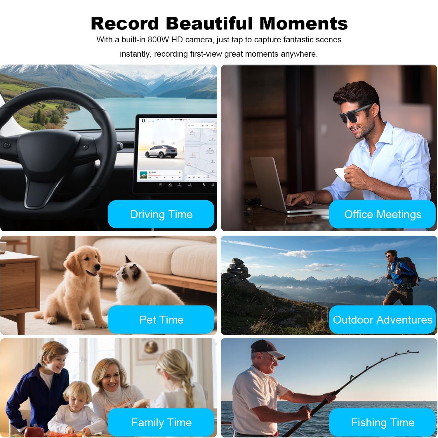 AI Smart Glasses with Camera and Audio, 8MP HD Camera Glasses for Men Women,1080