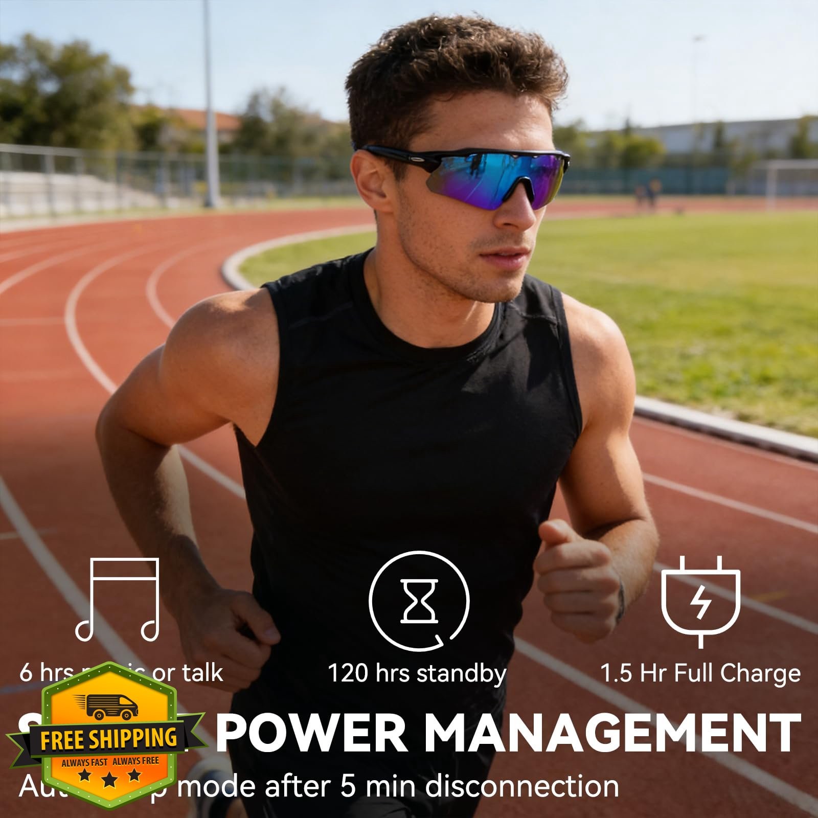 Bluetooth Sunglasses Polarized UV400 Open Ear Speakers Voice Assist