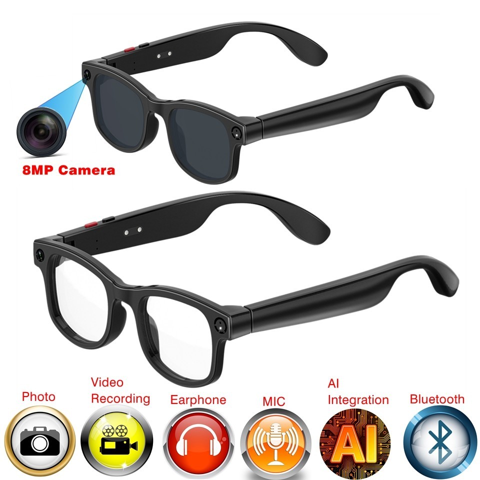 4K HD Smart Glasses – 8MP Camera, AI Voice Control & Bluetooth Calls