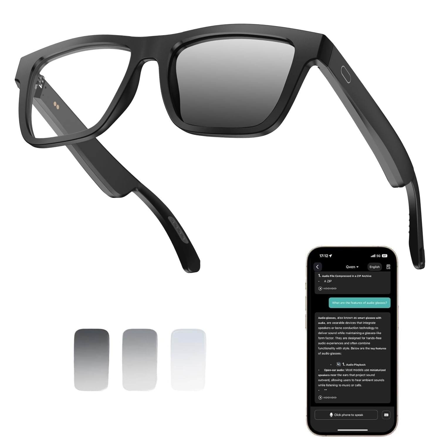 Smart Glasses with Bluetooth Translation, 144 Languages, UV400 Protection, 11H M