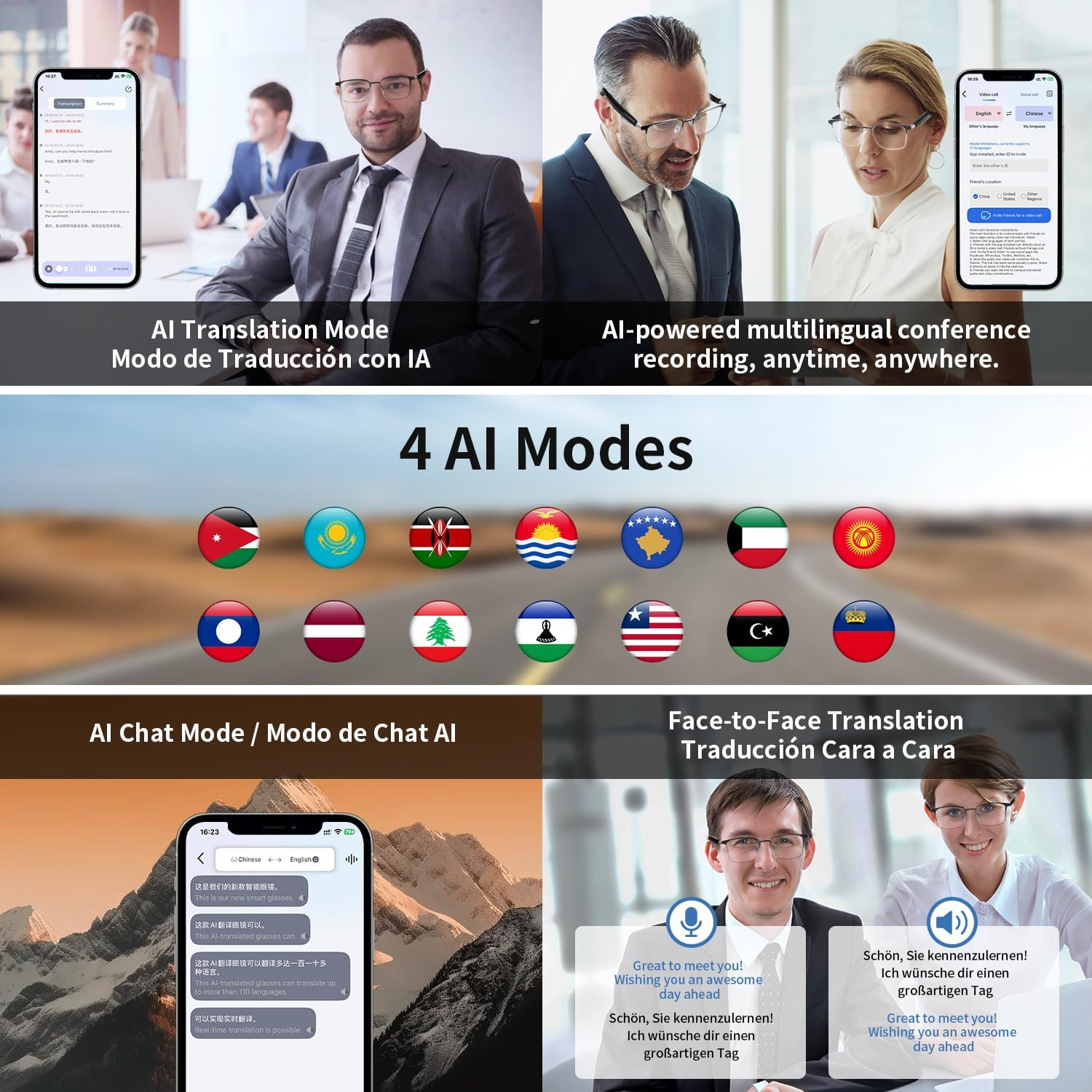 Al Smart Glasses for Men Women – Translation Bluetooth Glasses with 169 Language