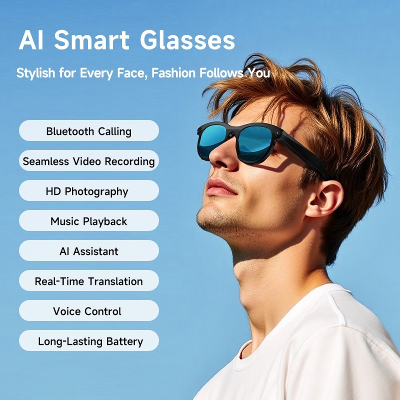 AI Smart Glasses Bluetooth 5.4 HD 720P Camera Video Recorder Voice Control