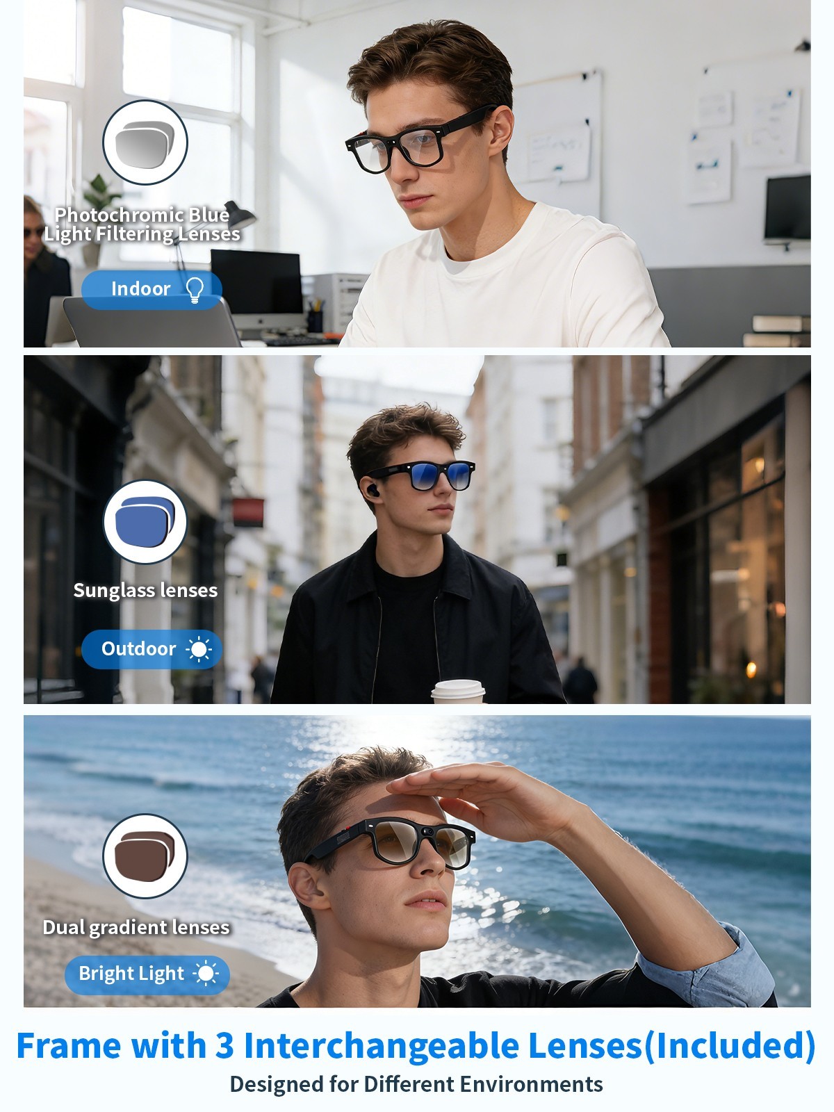 AI Smart Glasses with Camera&Video Bluetooth Translation Glasses for Work Sport