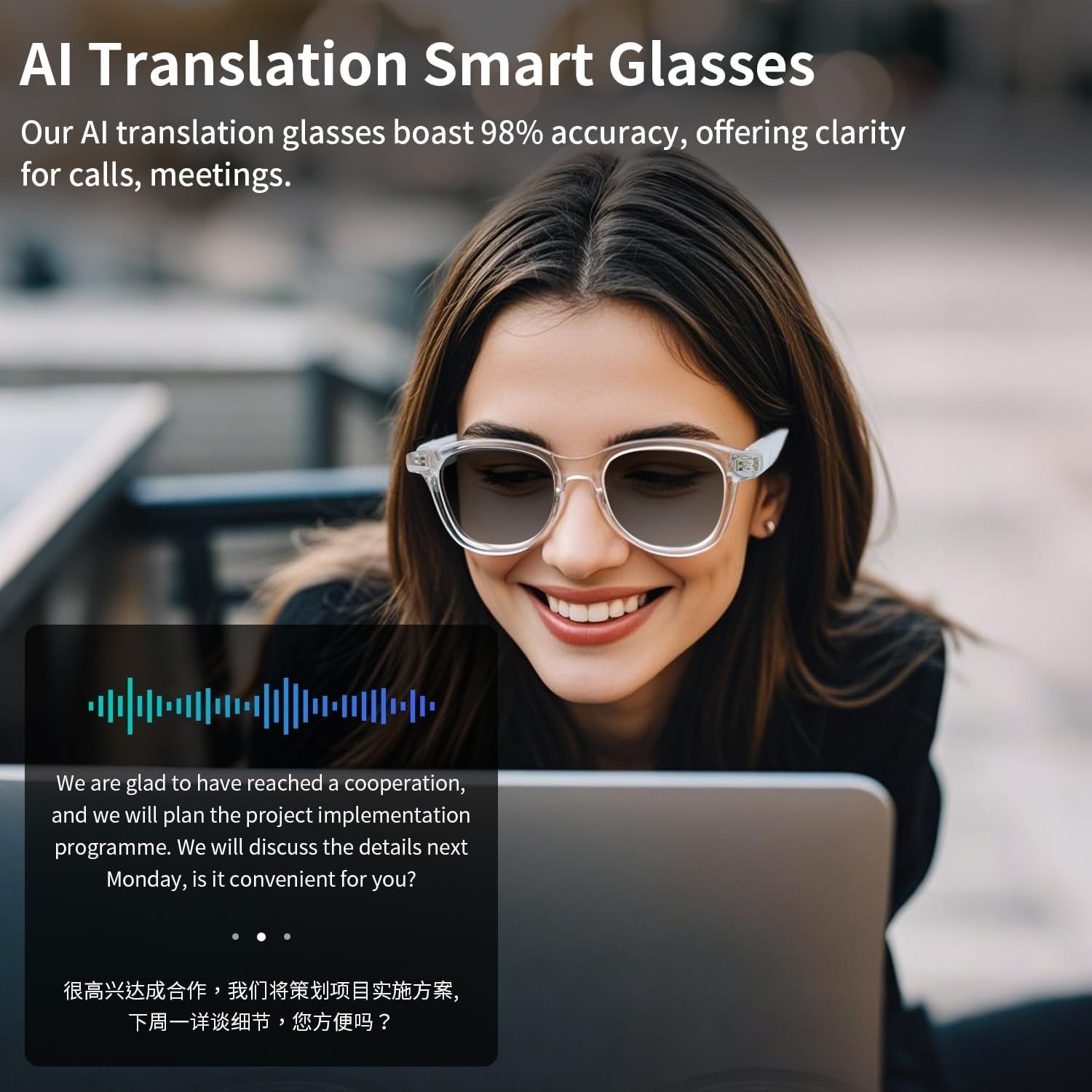 Lightweight AI Translation Glasses with Waterproof Design & High-Quality Sound