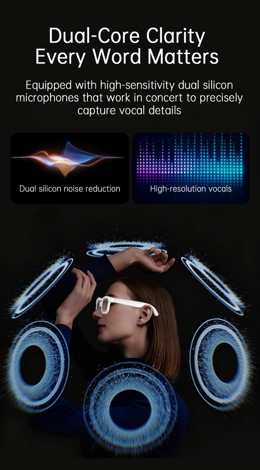 AI Smart Glasses 1080P HD Camera&Video Bluetooth Open-Ear Audio for iOS/Android