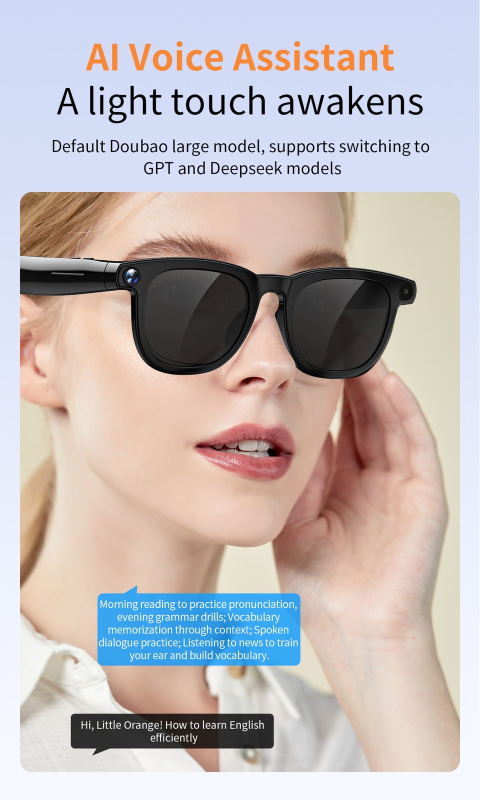 V3 Smart Glasses AI Translation 8MP Camera Photo Video Taking Bluetooth Calling