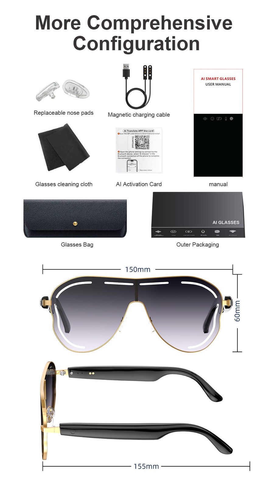 AI Smart Glasses Bluetooth Call Audio Translation for Men Women Travel Glasses