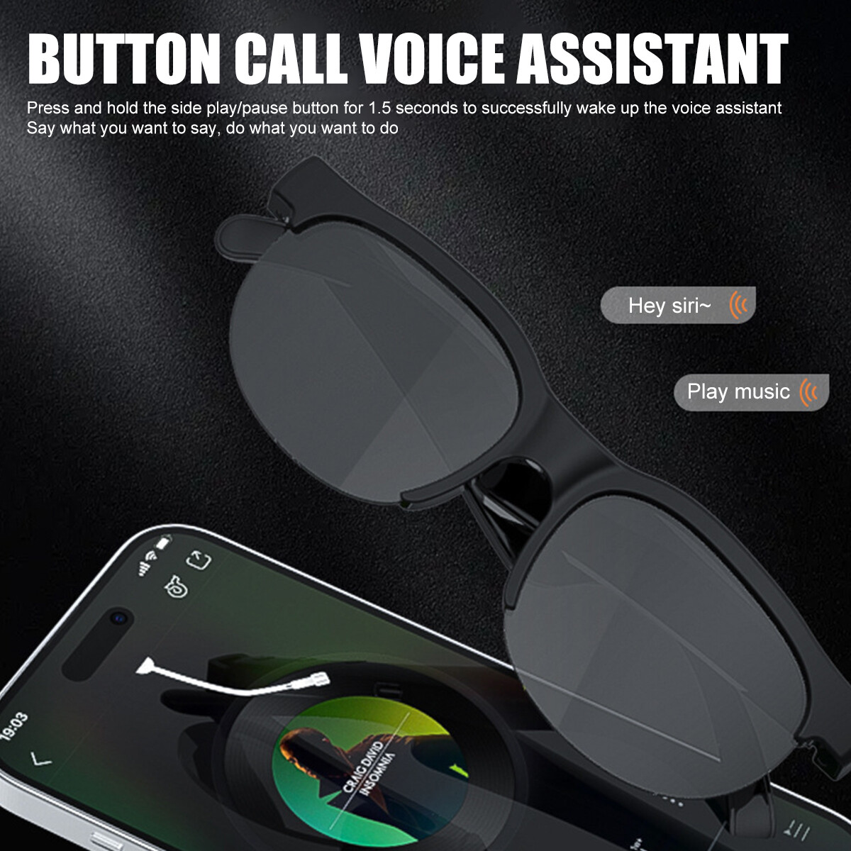 Smart Glasses, Bluetooth Call & Music Sunglasses Open Ear Headset AI Translation