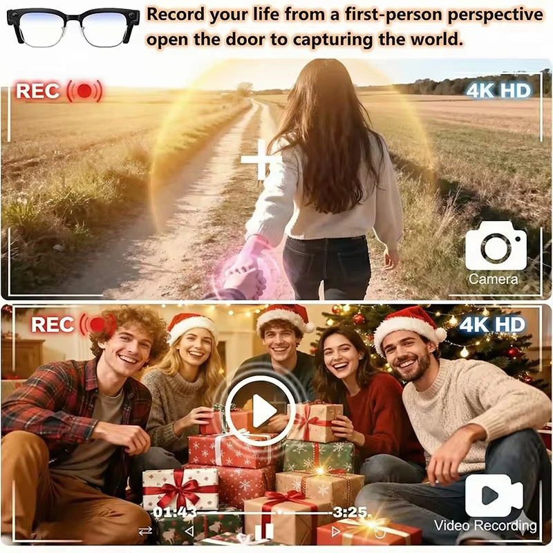 2026 New Upgrade Smart Glasses with Camera Video Recording AI Photo Recognition