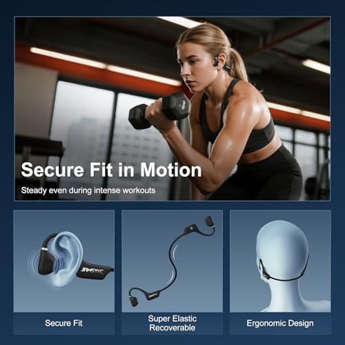 Open Ear Headphones, Running Headphones Bluetooth 5.4 with Built-in Mic, Black