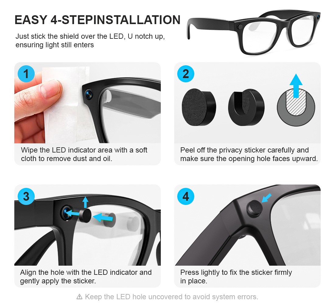 20PCS Privacy Shade Stickers for Meta Glasses Ray-Ban Wayfarer Skyler Headliner