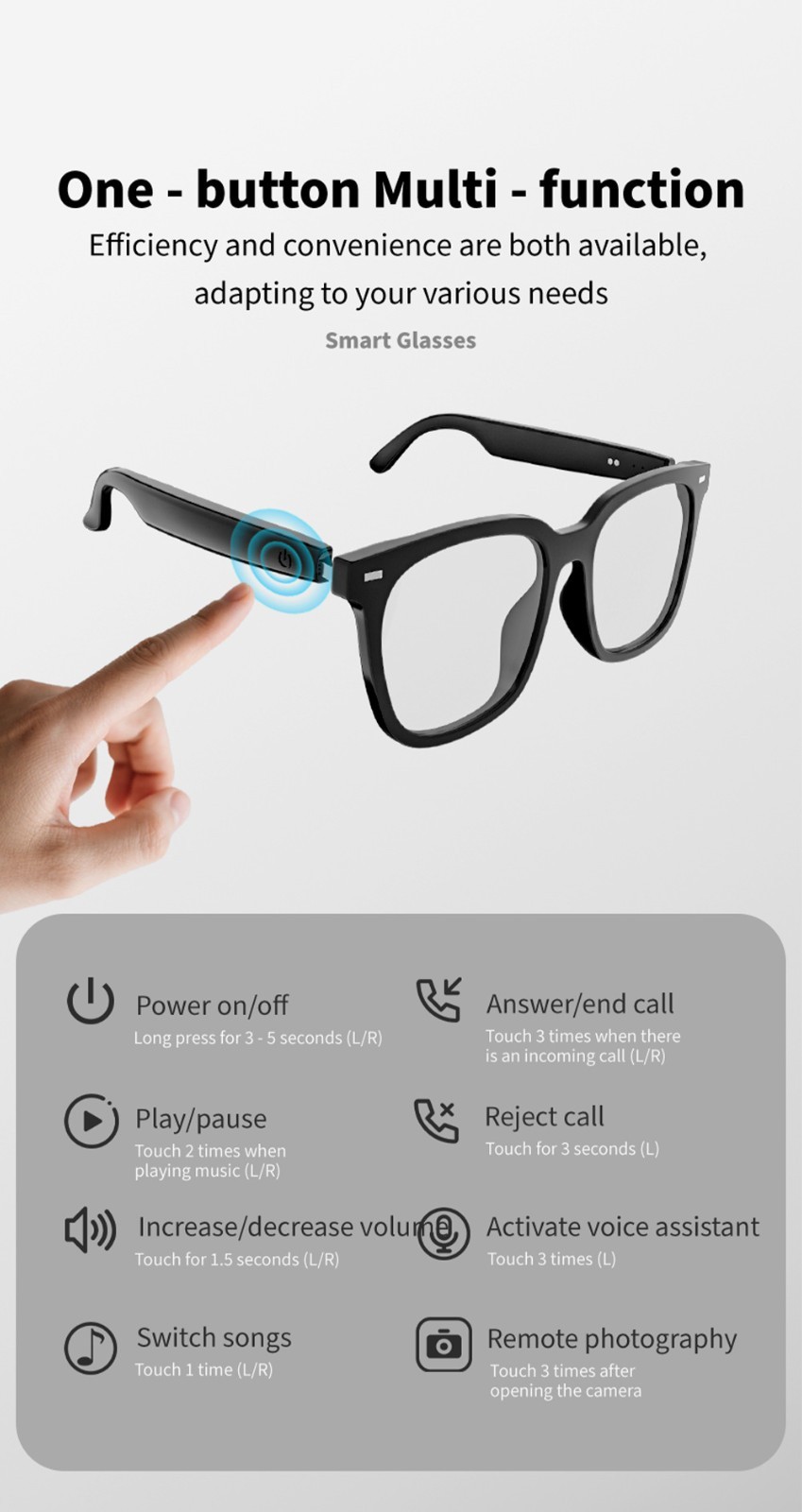 Anti-Blue Ray AI Smart Glasses Voice Assistant Real-Time Translation Call Music