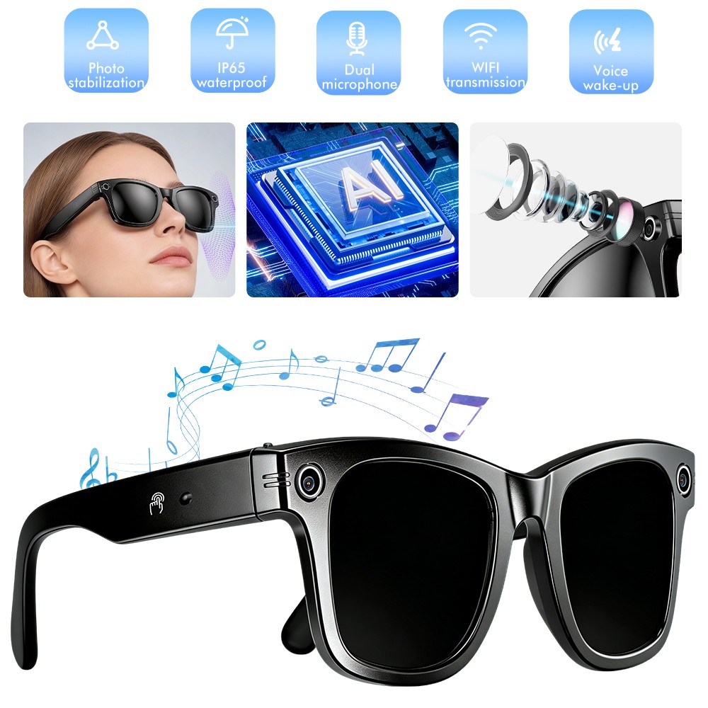 AI Smart Bluetooth Glasses with Camera1080p Video Recording Headphone Sunglasses