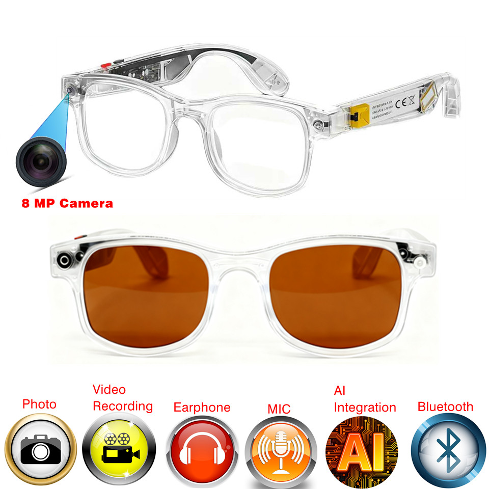 4K 8MP Camera AI Smart Glasses 32GB 290mAh Battery and Bluetooth