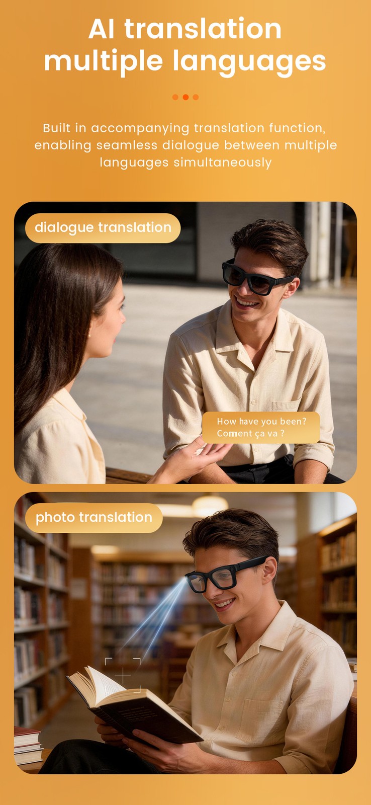 Smart Glasses Camera Bluetooth Calling Music Video Recording AI Translation byh