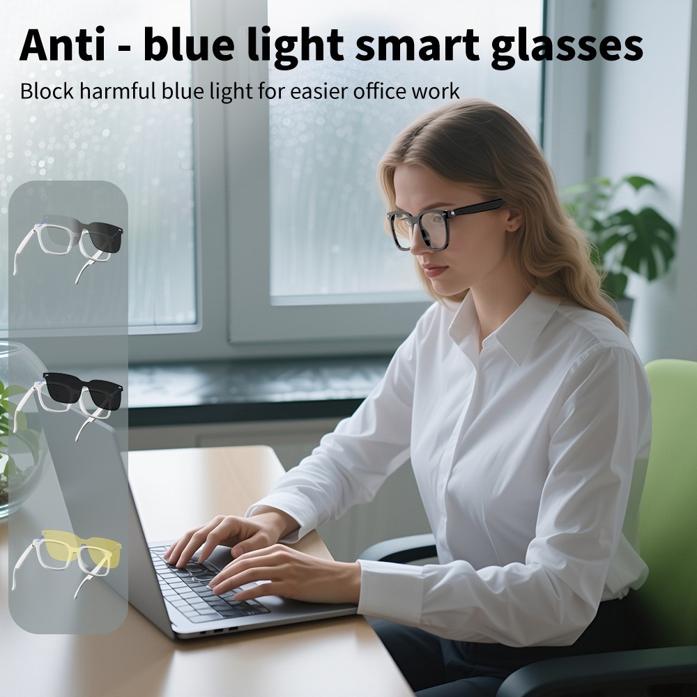 Anti-Blue Ray AI Smart Glasses Voice Assistant Real-Time Translation Call Music