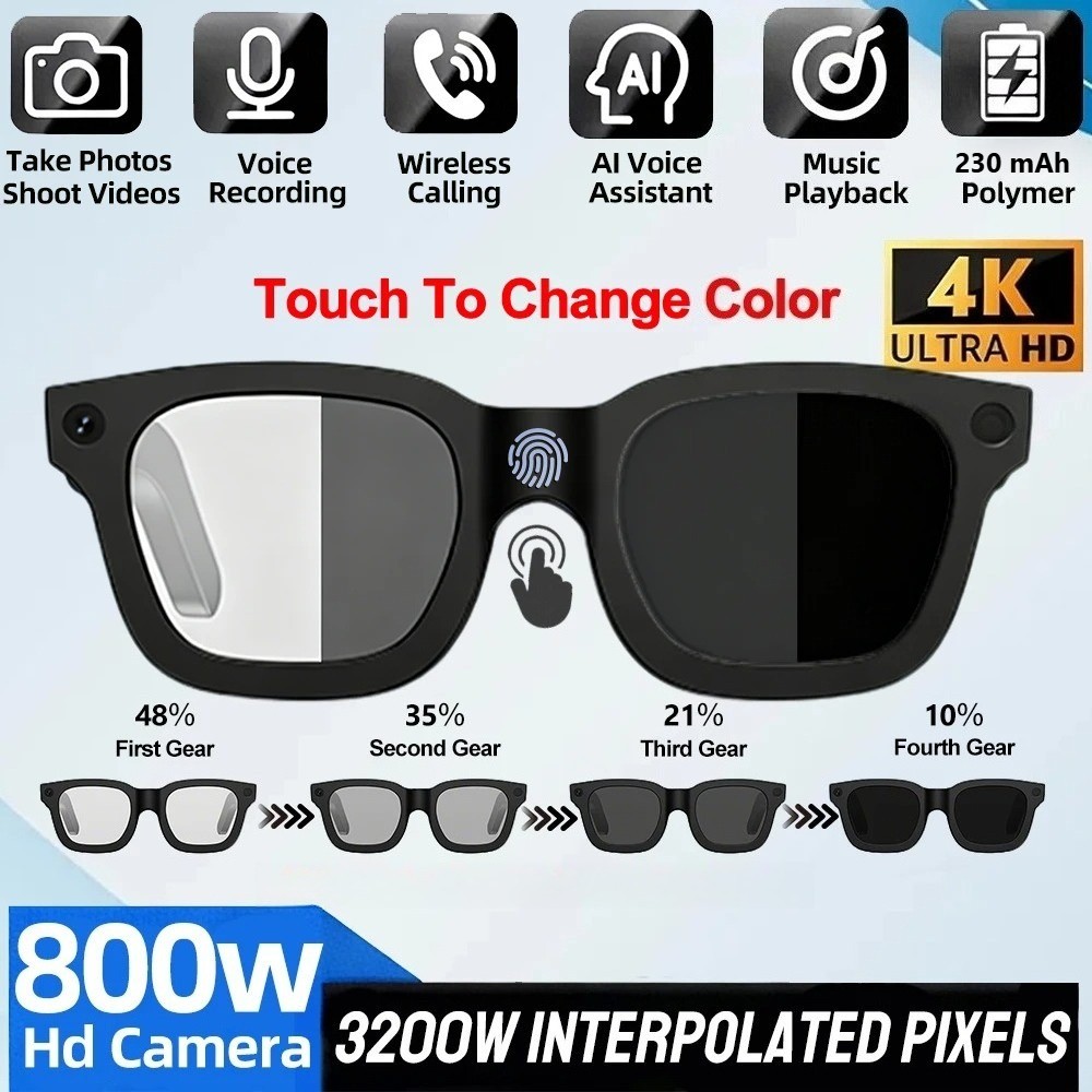 2026 Smart Glasses For Men/Women 8MP HD Video Recording AI Translator Sunglasses