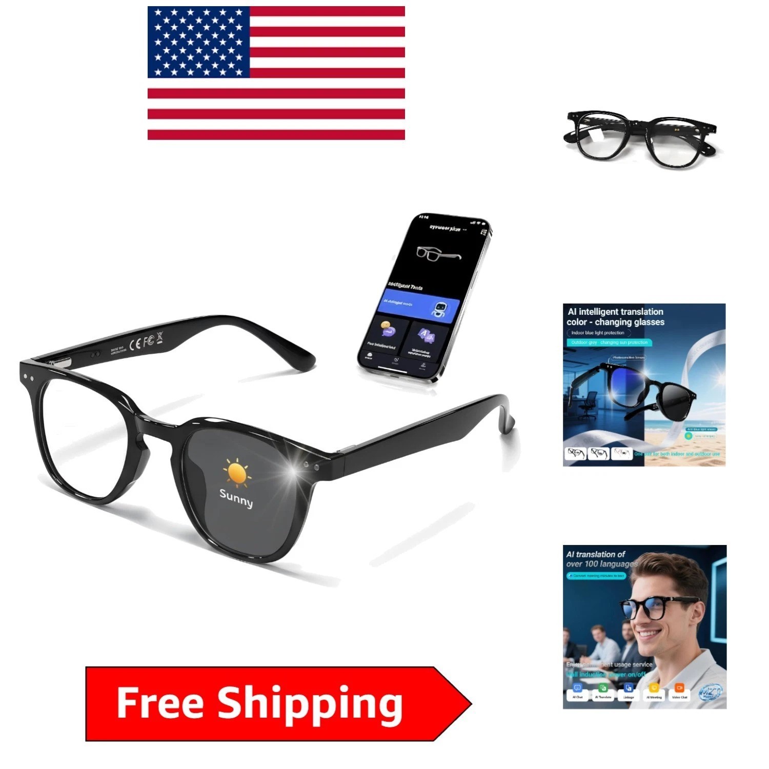 AI Smart Glasses with Open-Ear Speaker & Bluetooth 5.4 – Stylish & Functional