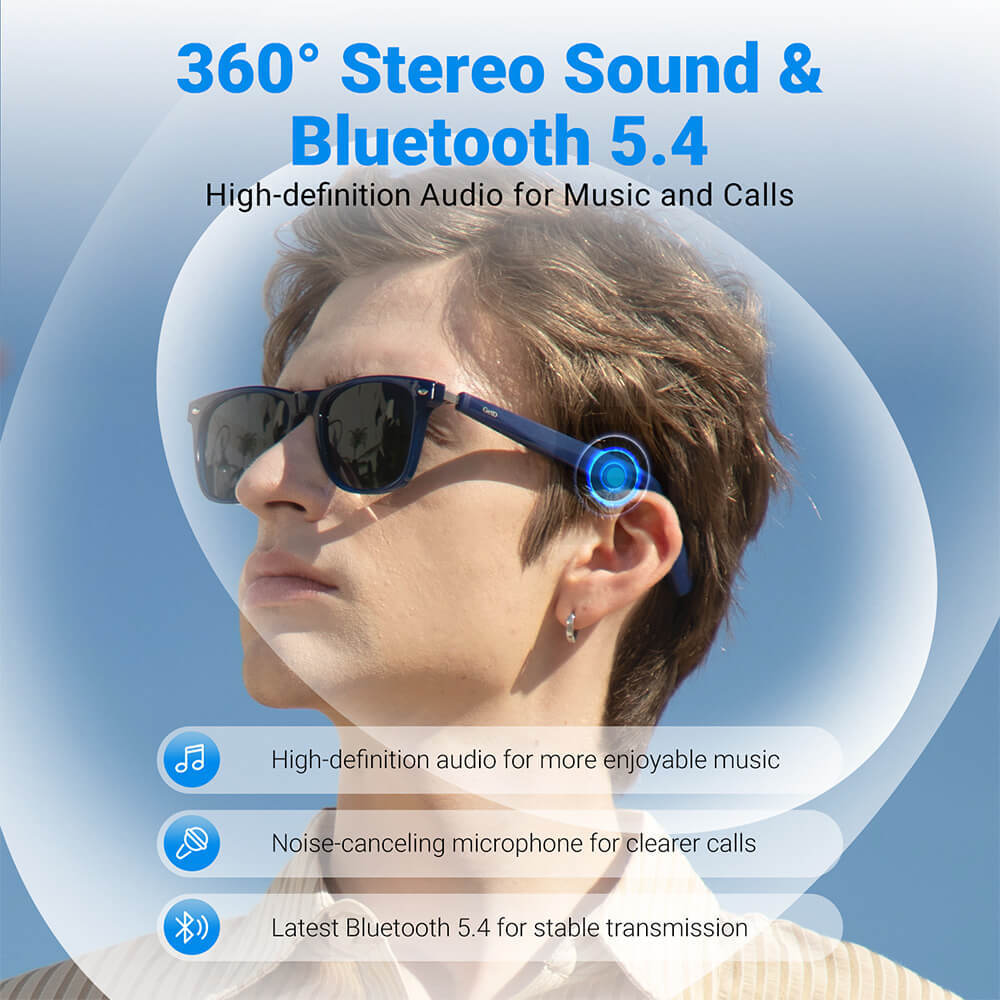 Smart Sunglasses Bluetooth Glasses with Speakers 11H Music 9H Call for Sport × 2