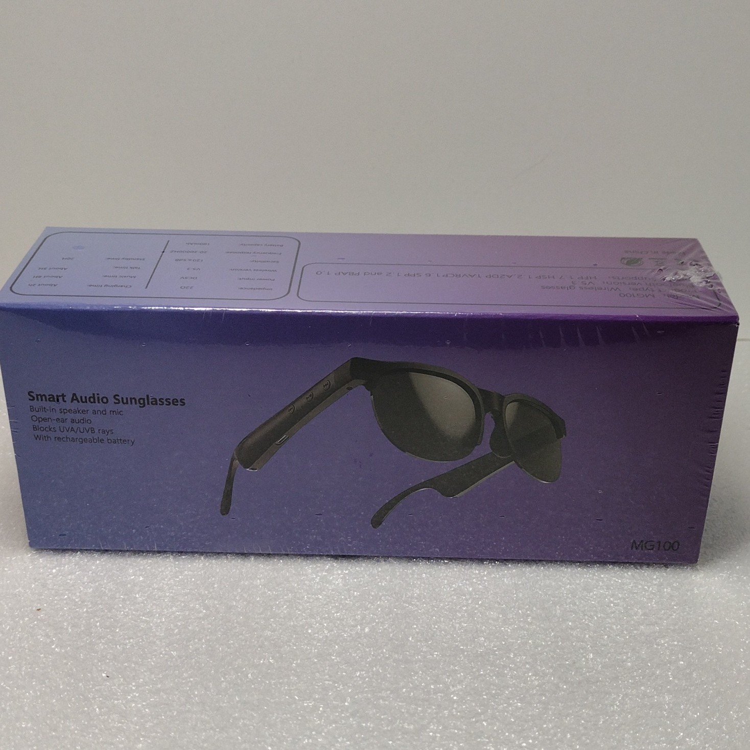 MG100 Smart Audio Sunglasses Wireless Bluetooth Purple Frame Ombre Gray Lens