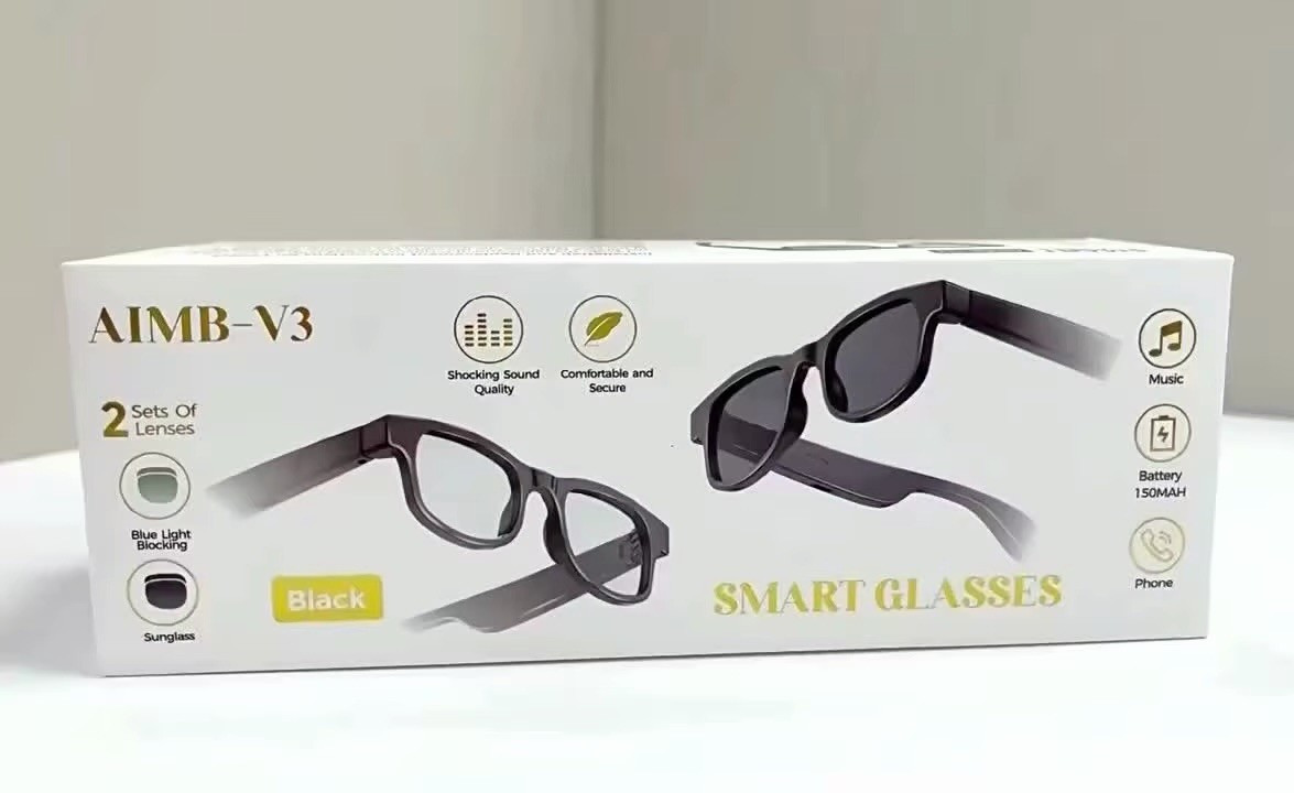 AIMB-V3 Smart Glasses Black with 2 Sets of Lenses, Model AIMB-V3 MPN