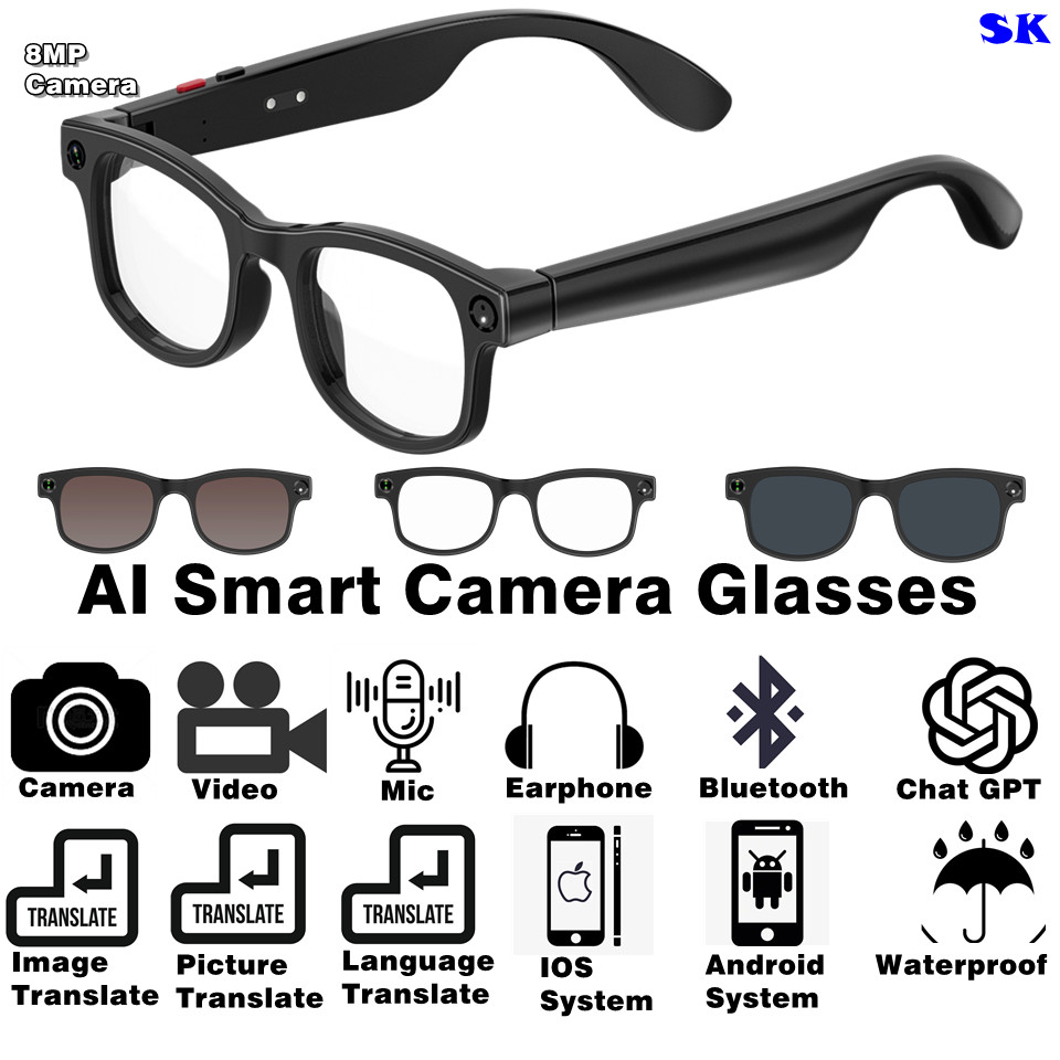 Camera Pixel 800W AI Smart Glasses with Photochromic,HD Video,Call Translate