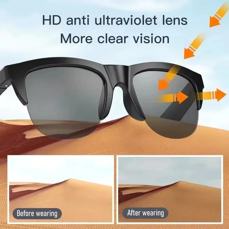 Bluetooth Smart Glasses with Speakers Eyewear Music translator Headphones Black