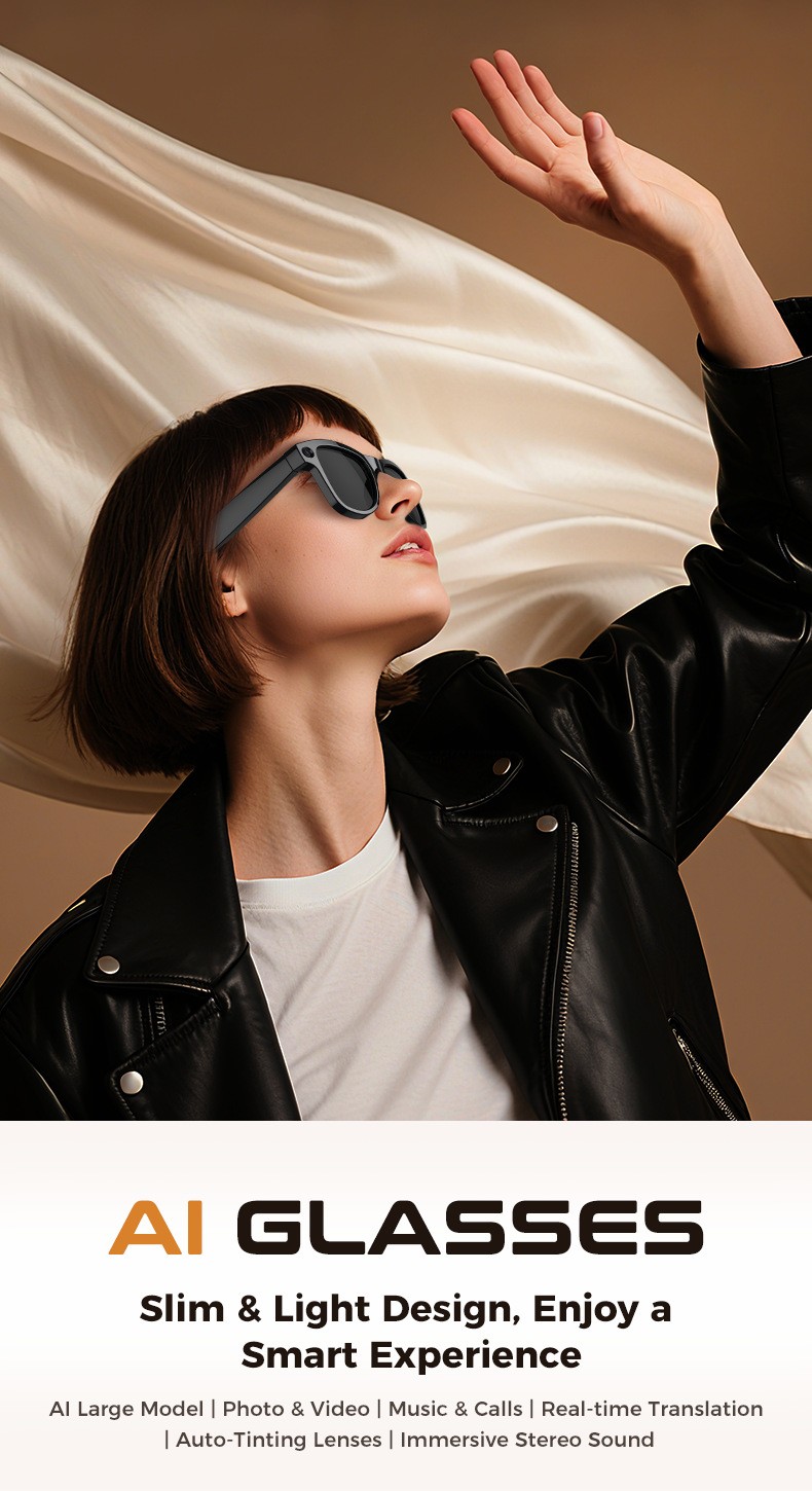 Smart Glasses 800MP Camera 290mAh Battery WITH 3600mAh Charger Case Bluetooth