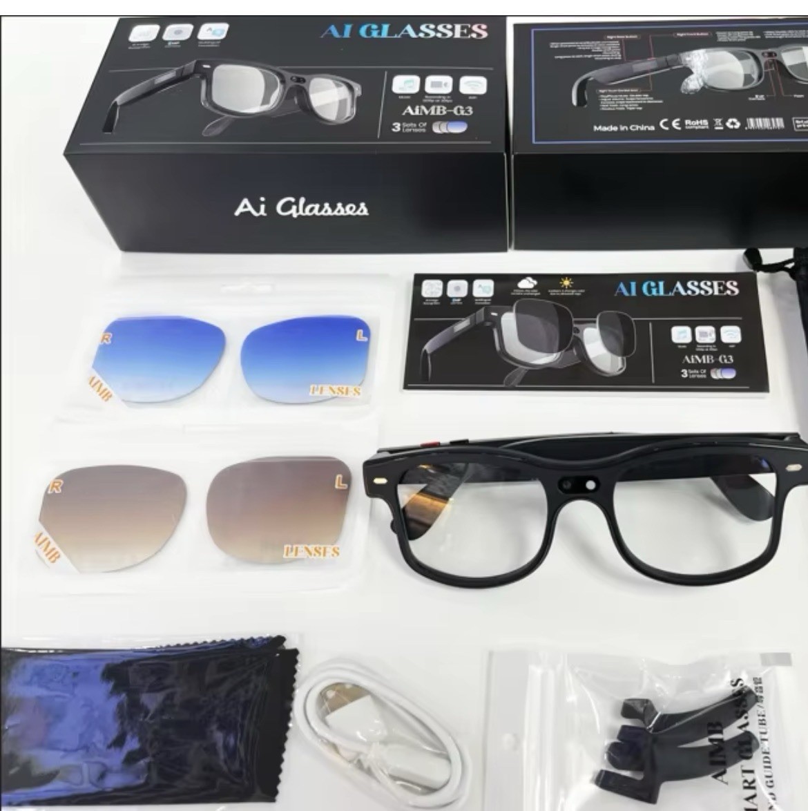 Smart Ai glasses 8MP Sony Camera, Video Recording-For iOS and Android .(Black)