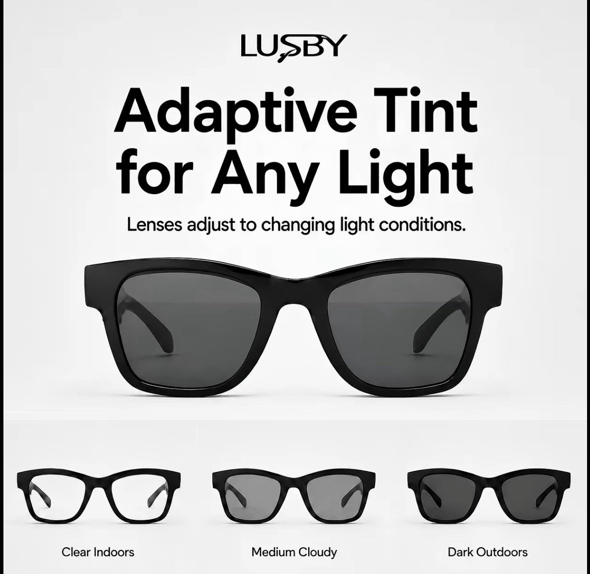 LUSBY KO AI Smart Glasses – AI Translation, Open-Ear Audio/Calls, Tint