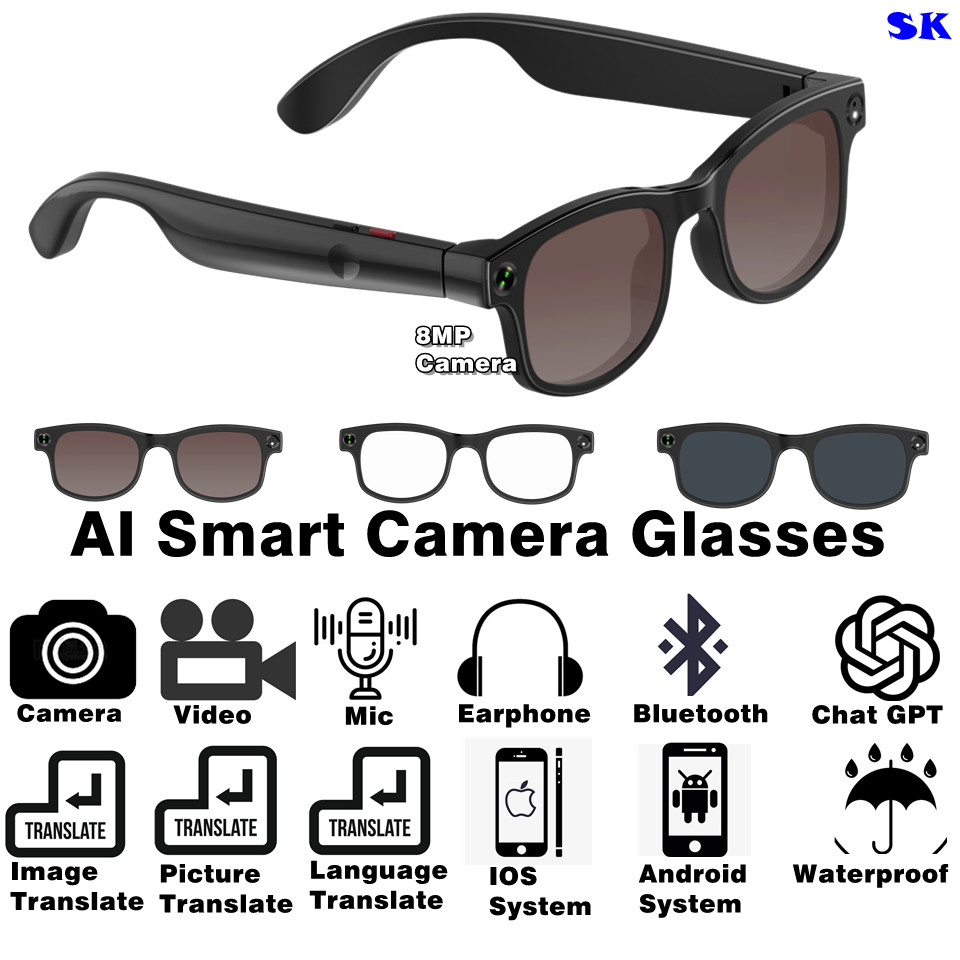 Smart Glasses AI Language Translation Bluetooth Call Open-Ear Headset Sunglasses