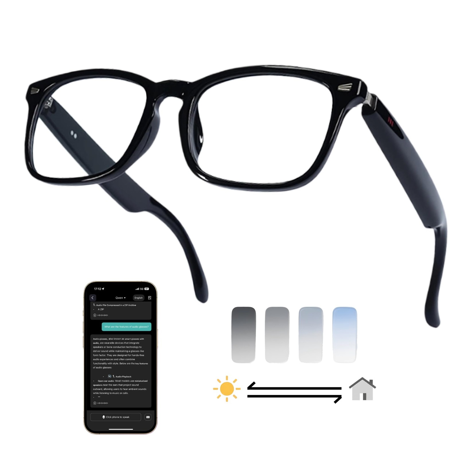 AI Smart Glasses, 164 Language Translation Glasses, Bluetooth Glasses with Sp…