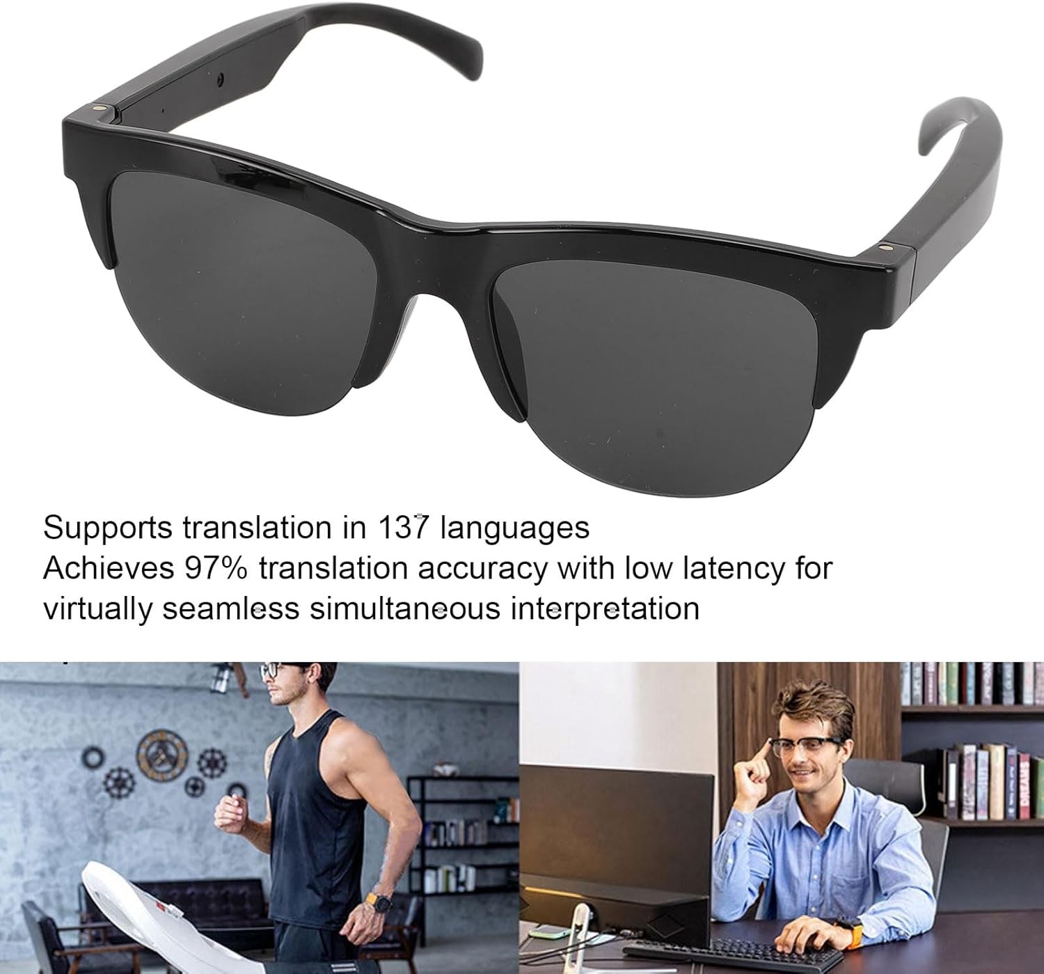 Smart Glasses AI Translation Bluetooth Call Music Headphones Outdoor Sunglasses