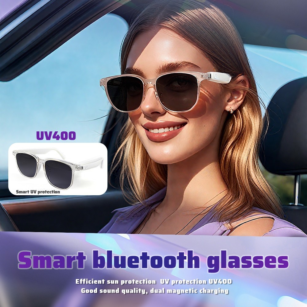AI-powered smart glasses with wireless Bluetooth music support and UV protection