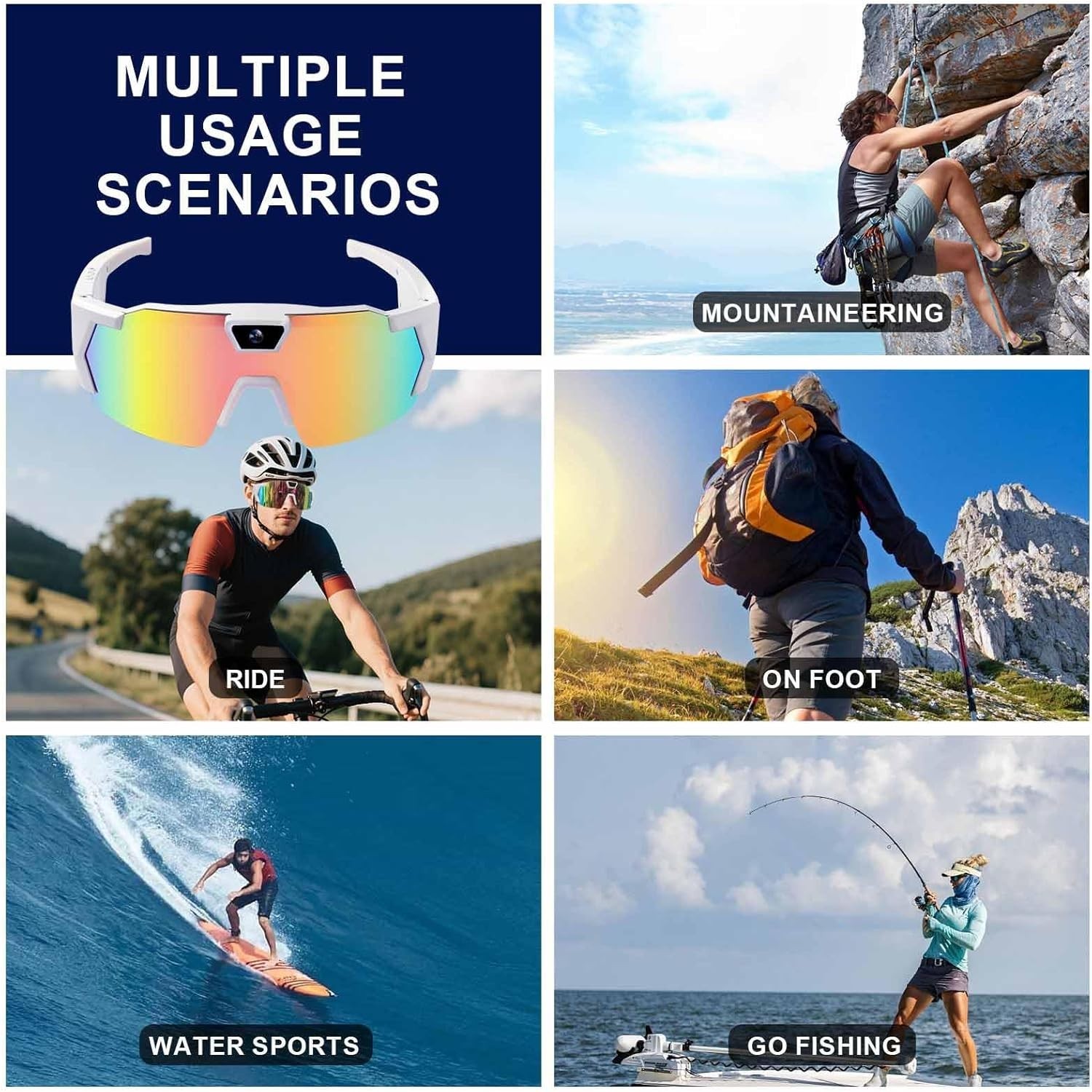 Baseball Glasses with Camera,4K POV Sports Smart Camera Sunglasses Record Video