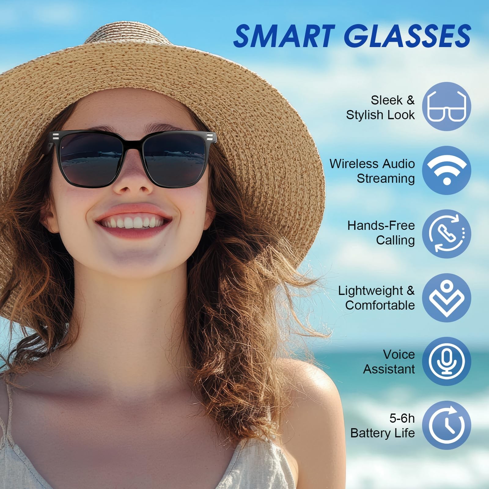 Smart Glasses, Photochromic Anti Blue Light Bluetooth Sunglasses, UV400 Prote…