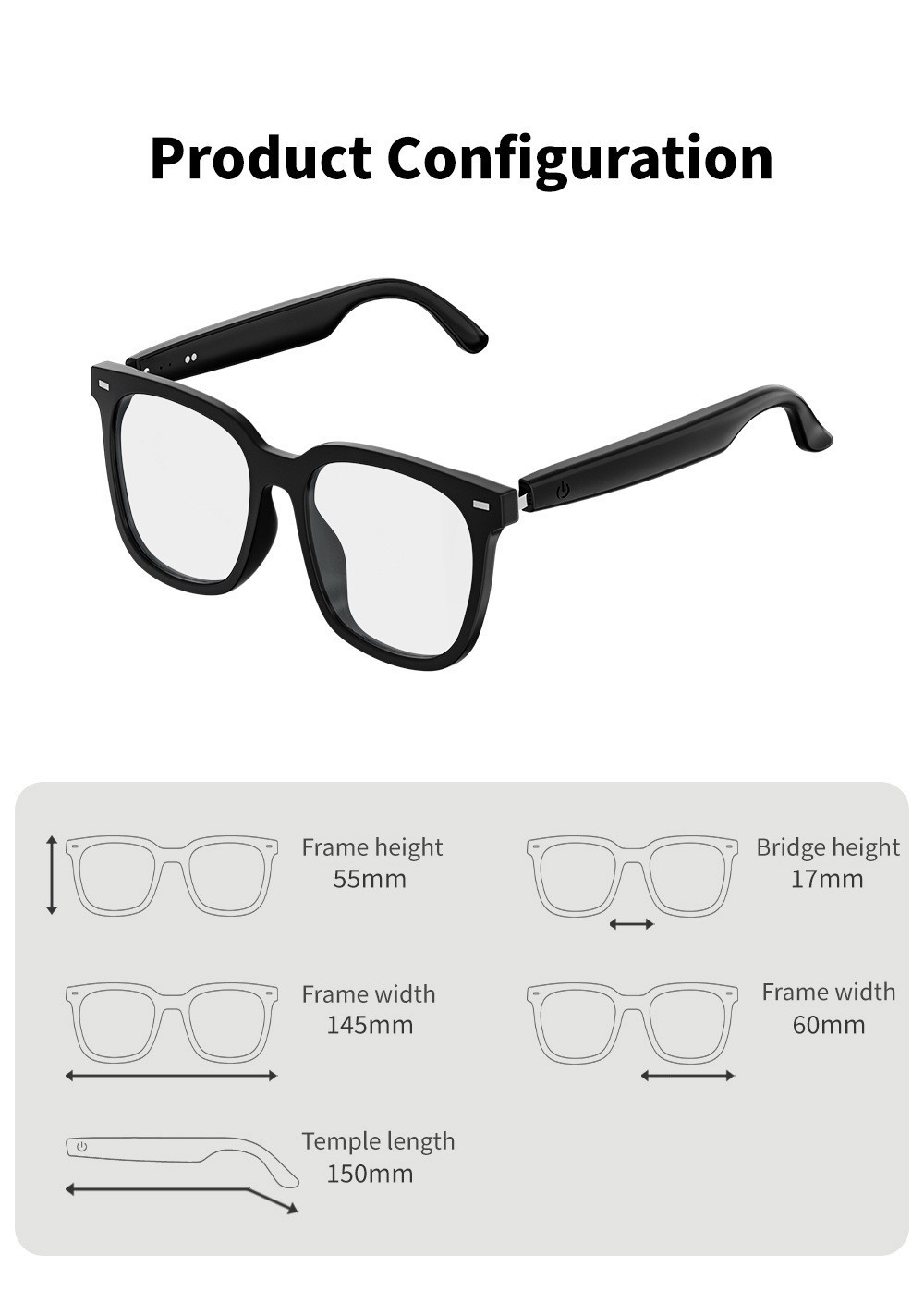 Anti-Blue Ray AI Smart Glasses Voice Assistant Real-Time Translation Call Music