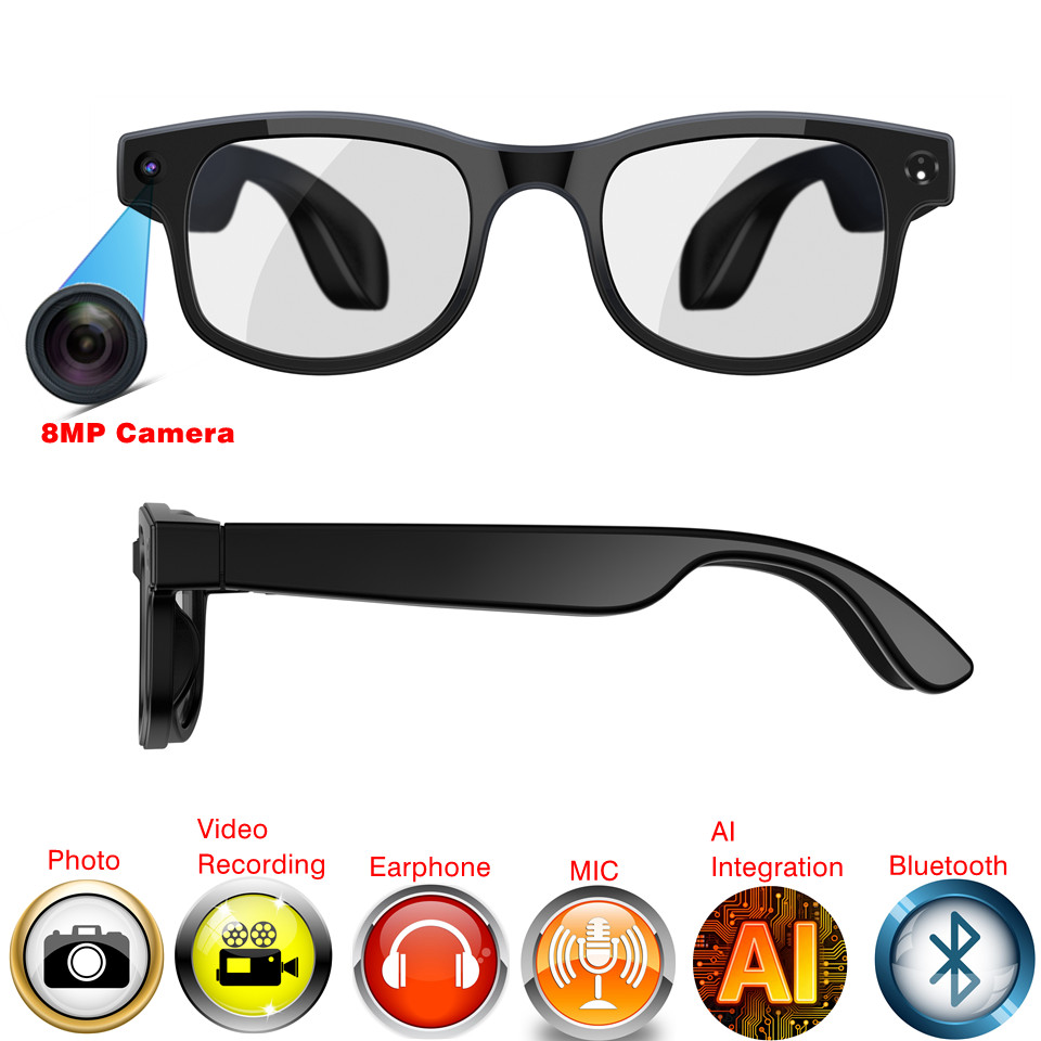 2025 Classic AI Smart Glasses 8MP Camera Waterproof Bluetooth Call Playing